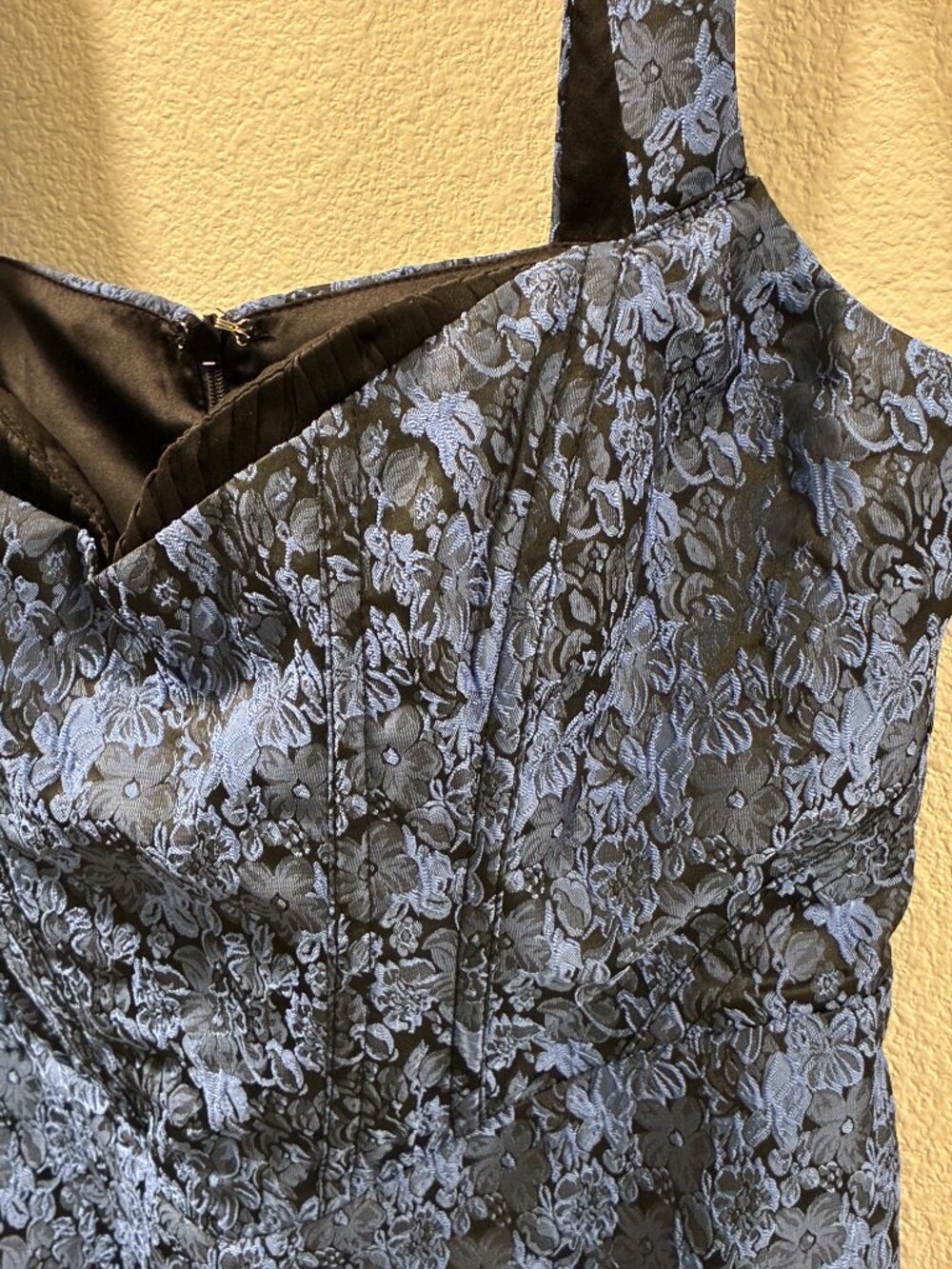 LULUS Sophisticated Celebration Mini Dress Sleeveless Floral Jacquard Blue L - Picture 9 of 14
